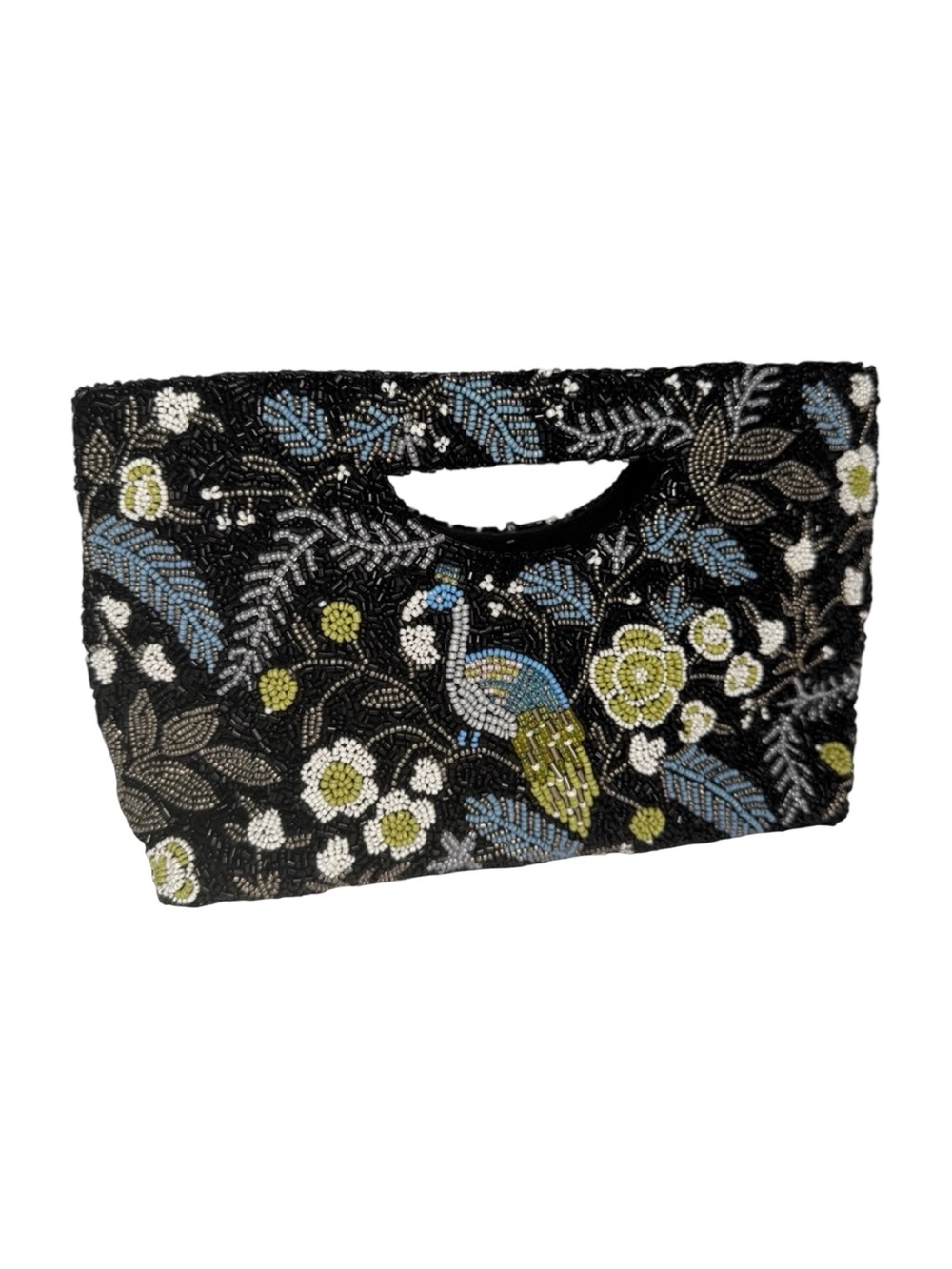 TIANA NEW YORK Beaded Clutch Bag Black with Colorful Bird and Floral Design